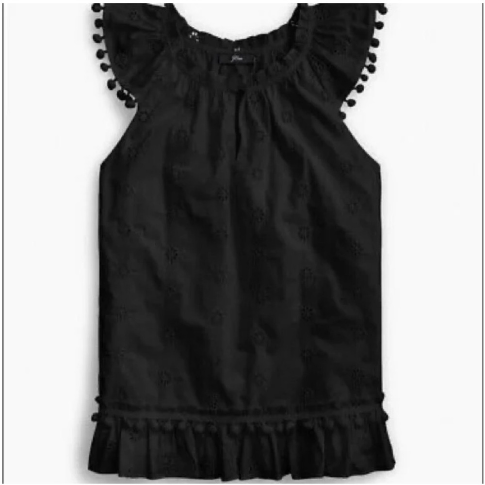 J. Crew Eyelet Pom Pom SleevelessTop in Cotton Poplin Size XS